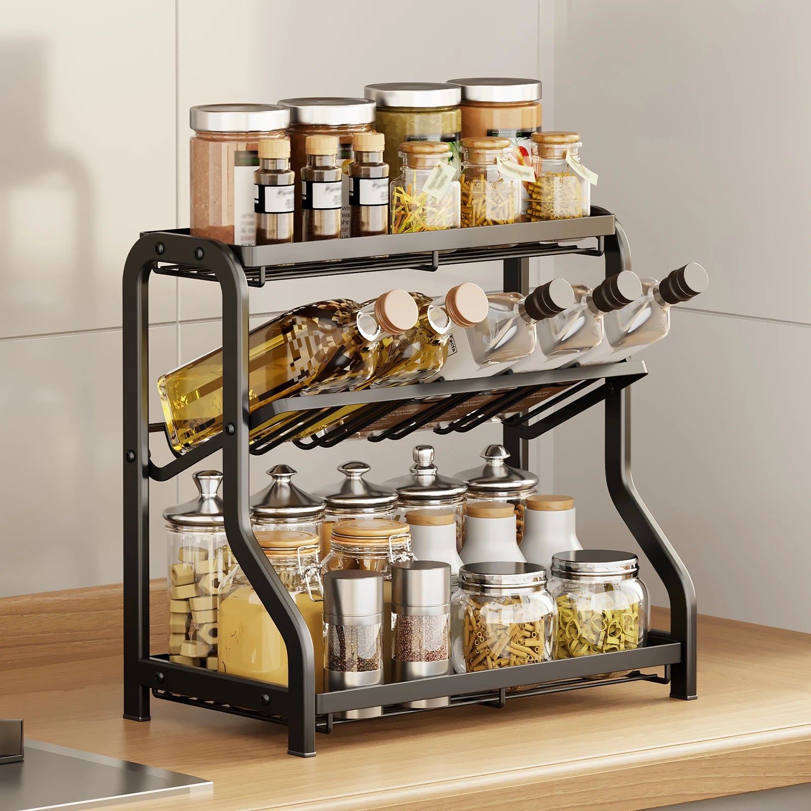 3-tier Seasoning storage rack Kitchen countertop Multifuctional storage holder Stainless Steel