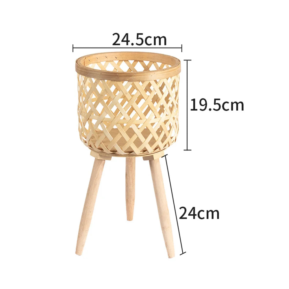 Handmade Bamboo Woven Flower Pot with Stand  Plant Flower Display Storage Stand DIY Storage Nursery Pots Home Decoration