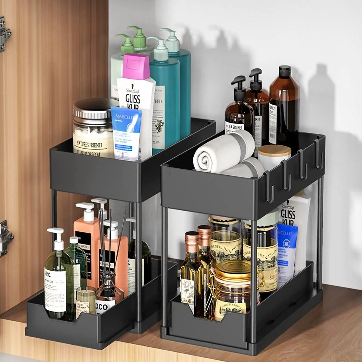 Kitchen Storage Under Sink Organizer 2 Layer Pull Out Multifunctional Drawer Shelf Organizer Bathroom Desktop Cabinet Rack