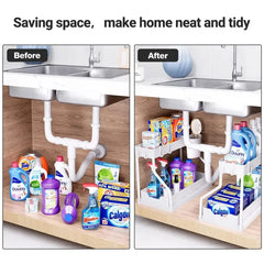 Kitchen Storage Under Sink Organizer 2 Layer Pull Out Multifunctional Drawer Shelf Organizer Bathroom Desktop Cabinet Rack