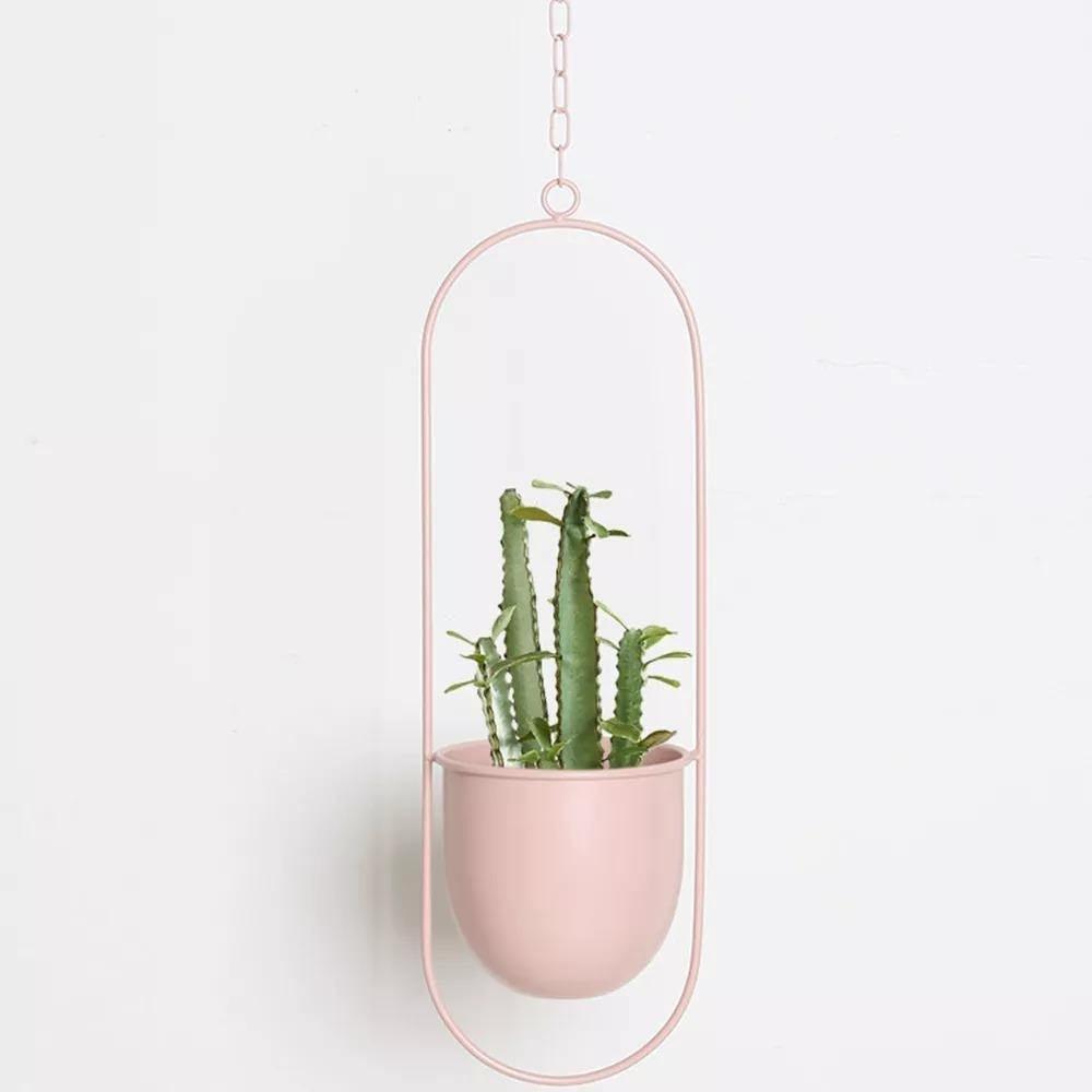 Halo Metal Hanging Planter LightPink / Oblong | Sage & Sill