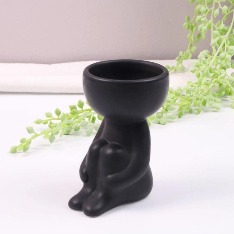 Little Human Ceramic Succulent Planter Hugging Knees / Black | Sage & Sill